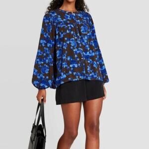 NWT A New Day blue floral button front XS